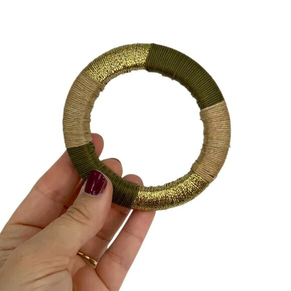 Chunky Wrapped Bangle Bracelet Green Beige Gold - Picture 1 of 3